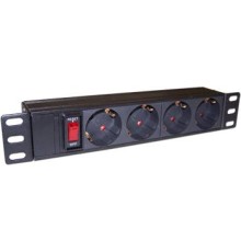Блок розеток Блок розеток 10", 1-фазный с выключателем, 10A / 250V, 4xSchuko, без шнура питания, разъем C14