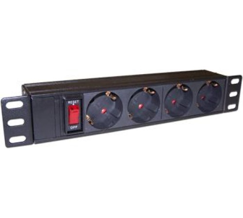 Блок розеток Блок розеток 10", 1-фазный с выключателем, 10A / 250V, 4xSchuko, без шнура питания, разъем C14 Блок розеток Блок розеток 10", 1-фазный с выключателем, 10A / 250V, 4xSchuko, без шнура питания, разъем C14