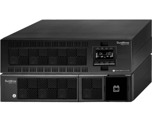 ИБП Smart-Save Online SRV Systeme Electric 10000 ВА, монтаж в стойку 5U, 230 В, 1:1, клеммный вход/выход, SmartSlot, LCD, USB, версия с возможностью увеличения времени автономии, 2 кор.