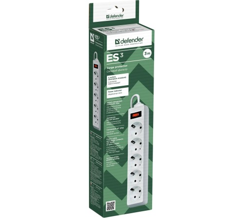 Сетевой фильтр Defender ES 3 3 м, белый, 5 розеток/ Surge Protector Defender ES 3 3m, white, 5 outlets Сетевой фильтр Defender ES 3 3 м, белый, 5 розеток/ Surge Protector Defender ES 3 3m, white, 5 outlets