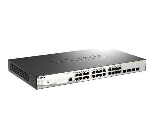 Коммутатор/ DGS-1210-28MP/ME Managed L2 Metro Ethernet Switch 24x1000Base-T PoE, 4x1000Base-X SFP, PoE Budget 370W, Surge 6KV, CLI, RJ45 Console, Dying Gasp