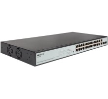 Коммутатор ORIGO Настраиваемый L2 PoE-коммутатор, 24x100Base-TX PoE, 2xCombo 1000Base-T/SFP, PoE-бюджет 280 Вт, комплект для установки в 19" стойку