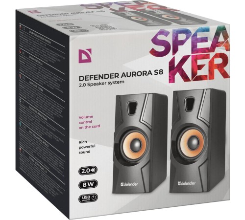 Акустическая 2.0 система Defender 65408 Aurora S8 черный, 8 Вт, питание от USB Акустическая 2.0 система Defender 65408 Aurora S8 черный, 8 Вт, питание от USB