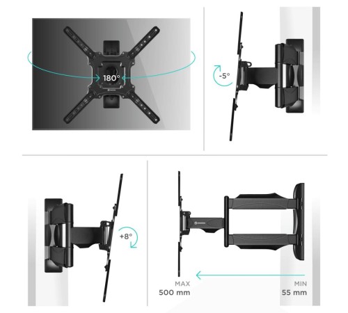 ONKRON кронштейн для телевизора 32"-65" наклонно-поворотный, чёрный M4 ONKRON кронштейн для телевизора 32"-65" наклонно-поворотный, чёрный M4