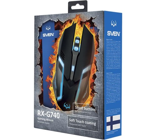 Игровая мышь SVEN RX-G740 USB (5+1кл. бесш. кл. 800-2400DPI, SoftTouch, подсветка) Игровая мышь SVEN RX-G740 USB (5+1кл. бесш. кл. 800-2400DPI, SoftTouch, подсветка)