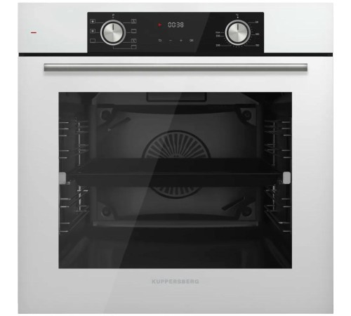 Встраиваемый духовой шкаф/ 60 см, 80 л, 6 режимов, каталитическая очистка, поворотные переключатели, телескопические направляющие на 1 уровне, белый цвет