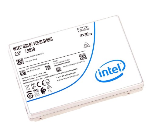 Твердотельный накопитель/ Intel SSD D7-P5510 Series, 7.68TB, U.2(2.5" 15mm), NVMe, PCIe 4.0 x4, TLC, R/W 7000/4194MB/s, IOPs 930 000/190 000, TBW 14000, DWPD 1 (12 мес.) Твердотельный накопитель/ Intel SSD D7-P5510 Series, 7.68TB, U.2(2.5" 15mm), NVMe, PCIe 4.0 x4, TLC, R/W 7000/4194MB/s, IOPs 930 000/190 000, TBW 14000, DWPD 1 (12 мес.)