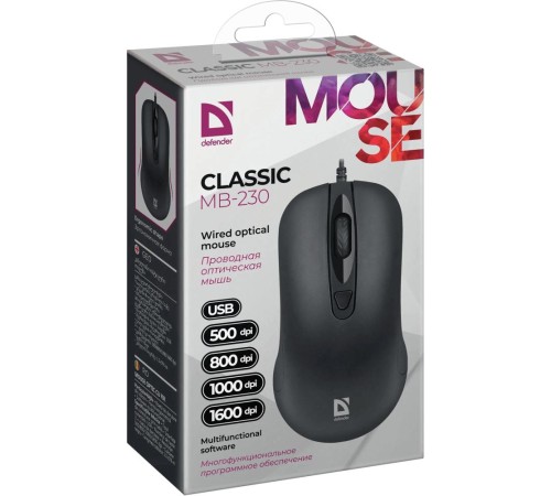 Проводная оптическая мышь Defender 52231 Classic MB-230 4кнопки,500-1600dpi,черный Проводная оптическая мышь Defender 52231 Classic MB-230 4кнопки,500-1600dpi,черный
