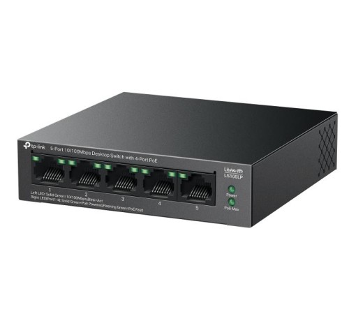 коммутатор TP-Link LS105LP, 5-Port 10/100 Mbps Desktop Switch with 4-Port PoE, 41W, 250m