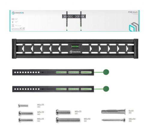 Кронштейн ONKRON/ 43-85'' макс 400*600 наклон 0º от стены: 29мм макс вес 68,2кг, встр уровень