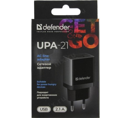 Defender Сетевой адаптер UPA-21 черный, 1xUSB, 5V/2.1А