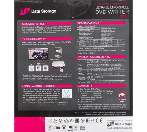 Оптический привод/ LG DVD-RW ext. Silver Slim Ret. USB2.0 (3.0 compatible) Оптический привод/ LG DVD-RW ext. Silver Slim Ret. USB2.0 (3.0 compatible)