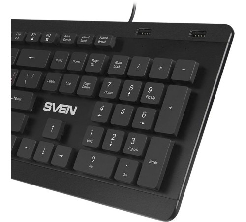 Клавиатура SVEN KB-E5700H чёрная(104кл, USB-Hub*2, Slim, 12Fn,  островной тип кл.)