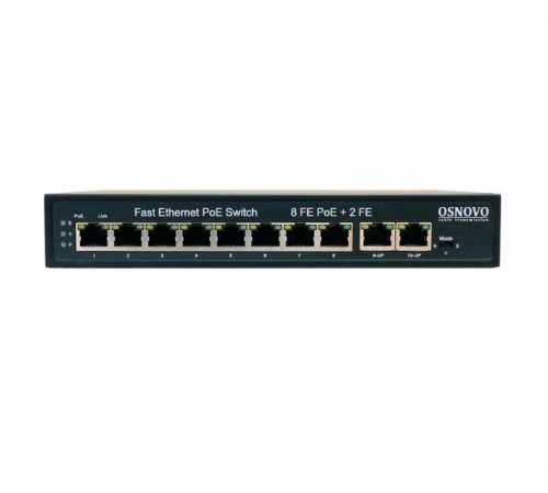 PoE Коммутатор OSNOVO SW-21000(120W) PoE коммутатор Fast Ethernet на 10 RJ45 портов. Порты: 1 x FE (10/100Base-T) с PoE (до 60W, A+B) + 7 x FE (10/100Base-T) с PoE (до 30W), 2 x FE (10/100 Base-T). Соответствует ста