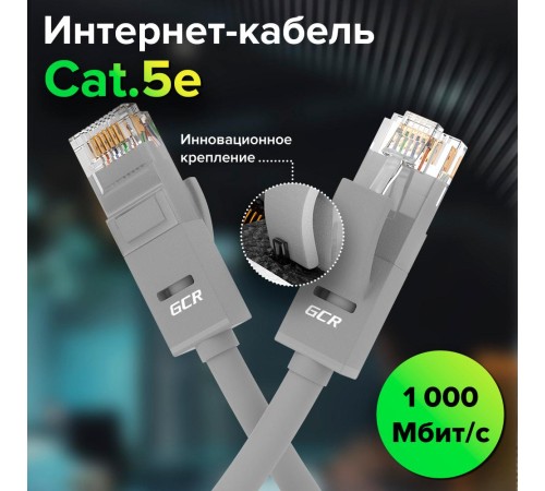 GCR Патч-корд прямой 14.0m UTP кат.5e, серый, позолоченные контакты, 24 AWG, литой, ethernet high speed 1 Гбит/с, RJ45, T568B, GCR-51517