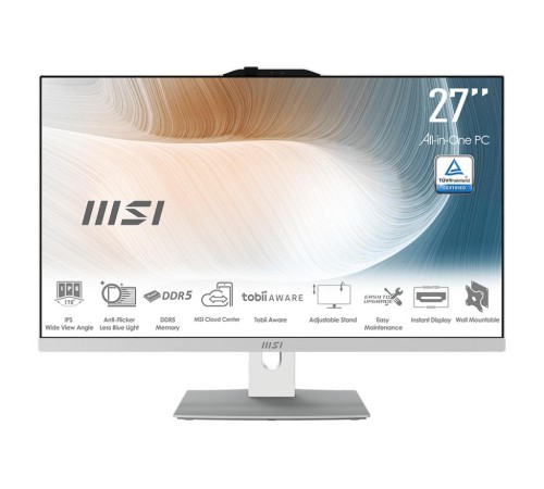 Моноблок/ MSI Modern AM272P 1M 27"(1920x1080 (матовый) IPS)/Intel Core 5 120U(Ghz)/8192Mb/256PCISSDGb/noDVD/Int:Intel® Graphics/Cam/BT/WiFi/-/war 1y/7.5kg/White/DOS + Wireless KB+M Моноблок/ MSI Modern AM272P 1M 27"(1920x1080 (матовый) IPS)/Intel Core 5 120U(Ghz)/8192Mb/256PCISSDGb/noDVD/Int:Intel® Graphics/Cam/BT/WiFi/-/war 1y/7.5kg/White/DOS + Wireless KB+M