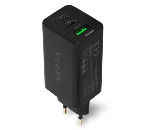 Сетевое зарядное устройство 220В/ Зарядное устройство NERPA PD333CBX 65W GaN PD+QC3.0, 2xUSB-C, 1xUSB-A, USB-C - USB-C 100W cable 1.5m black, EU plug, BOX Сетевое зарядное устройство 220В/ Зарядное устройство NERPA PD333CBX 65W GaN PD+QC3.0, 2xUSB-C, 1xUSB-A, USB-C - USB-C 100W cable 1.5m black, EU plug, BOX