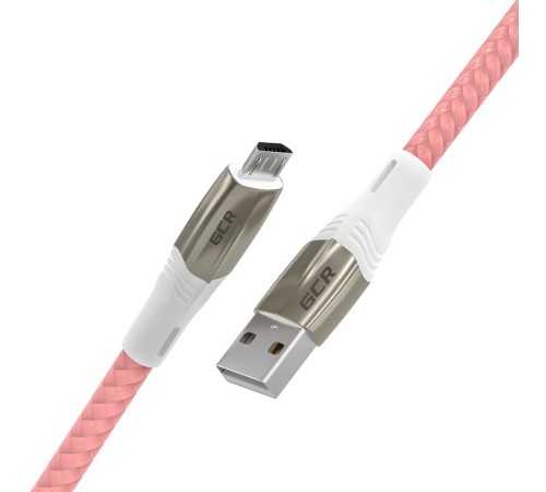 GCR Кабель 1.2m MicroUSB series MERCEDES, PINK NYLON, супер быстрая зарядка, 28/22 AWG, GCR-51954
