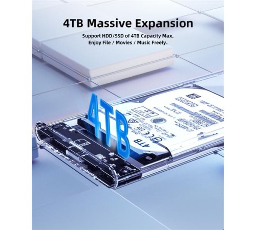 Внешний корпус для диска HDD/SSD Netac WH11 2.5 SATA to USB3.0 External HDD/SSD Case, Slide Transparent Cover, with USB3.0 A to B cable