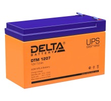 Батарея DELTA серия DTM, DTM 1207, напряжение 12В, емкость 7.2Ач (разряд 20 часов),  макс. ток разряда (5 сек.) 105А, макс. ток заряда 2.1А, свинцово-кислотная типа AGM, клеммы F2, ДxШxВ 151х65х94мм., вес 2.4кг., срок службы 6 лет./ Battery DELTA series D
