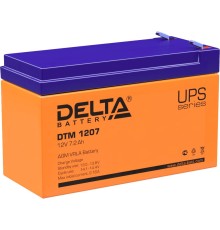 Батарея DELTA серия DTM, DTM 1207, напряжение 12В, емкость 7.2Ач (разряд 20 часов),  макс. ток разряда (5 сек.) 105А, макс. ток заряда 2.1А, свинцово-кислотная типа AGM, клеммы F2, ДxШxВ 151х65х94мм., вес 2.4кг., срок службы 6 лет./ Battery DELTA series D