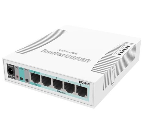 Коммутатор MikroTik RB260GS with 5 Gigabit ports and SFP cage, SwOS, plastic case, PSU
