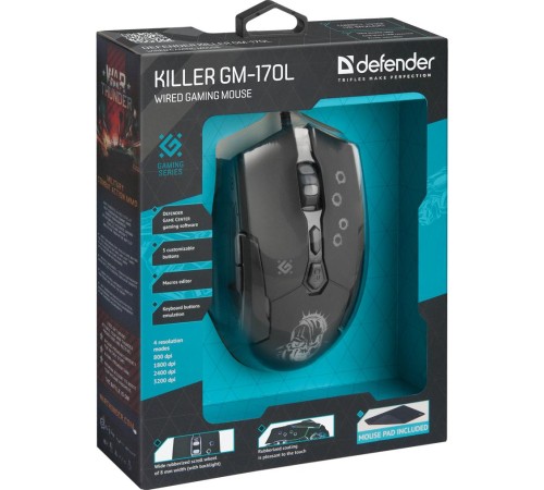 Defender Проводная игровая мышь Killer GM-170L оптика,7кнопок,800-3200dpi