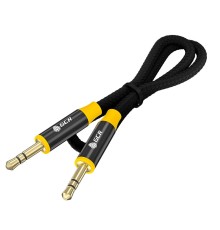 GCR Кабель 1.0m аудио jack 3.5mm/jack 3.5mm черный нейлон, GOLD, AL case черный, желтая окантовка, M/M, GCR-54244