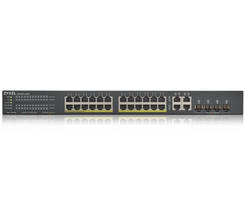 Коммутатор/ ZYXEL GS1920-24HPv2 Hybrid Smart switch PoE+ ZYXEL Nebula Flex, 24xGE PoE+, 4xCombo (SFP/RJ-45), budget PoE 375W, Standalone / cloud management