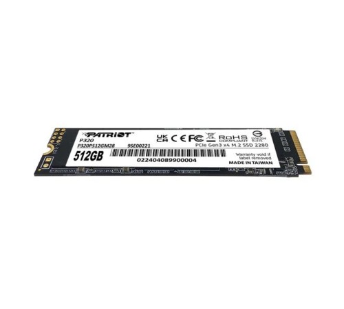 Твёрдотельный накопитель M.2 Patriot SSD P320 512GB M.2 2280 NVMe PCIe 3.0 x4 R3000/W2200 TBW 240TB 3D NAND