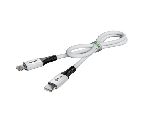 GCR Кабель 0.7m TypeC/Lightning MFI POWER DELIVERY 18 W, быстрая зарядка, белый, корпус белый, черный ПВХ, GCR-53185