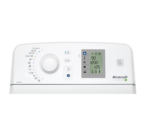 Стиральная машина BRANDT, вертикальная, 850х400х600 мм, 6.5 кг, 1200 об/мин., AquaStop, 12 программ, быстрая стирка, отложеный старт, индукционный мотор, белый Стиральная машина BRANDT, вертикальная, 850х400х600 мм, 6.5 кг, 1200 об/мин., AquaStop, 12 программ, быстрая стирка, отложеный старт, индукционный мотор, белый