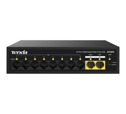 Коммутатор/ Tenda S110PC 10-Port 100M Lite PoE Switch with 8-Port PoE