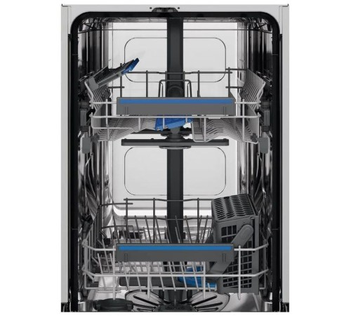Встраиваемые посудомоечные машины ELECTROLUX/ Встраиваемая узкая посудомоечная машина, загрузка на 9 комплектов посуды, сенсорное управление, 8 программ, 44.6x55x82 см, черный цвет, сушка: с открыванием дверцы, индикация на полу: проекция дисплея