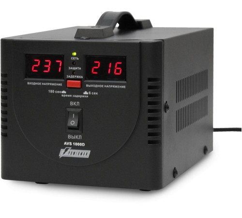 Стабилизатор POWERMAN AVS 1000D, черный, ступенчатый регулятор, цифровые индикаторы уровней напряжения, 1000ВА, 140-260В, максимальный входной ток 7А, 2 евророзетки, IP-20, напольный, 200мм х 150мм х 140мм, 2,3 кг./ Stabilizer POWERMAN AVS 1000D, black, Стабилизатор POWERMAN AVS 1000D, черный, ступенчатый регулятор, цифровые индикаторы уровней напряжения, 1000ВА, 140-260В, максимальный входной ток 7А, 2 евророзетки, IP-20, напольный, 200мм х 150мм х 140мм, 2,3 кг./ Stabilizer POWERMAN AVS 1000D, black,