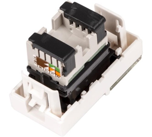Вставка Mosaic 22.5x45, RJ-45 UTP, кат.5e, со шторкой и увеличенным окном маркировки, белая Вставка Mosaic 22.5x45, RJ-45 UTP, кат.5e, со шторкой и увеличенным окном маркировки, белая