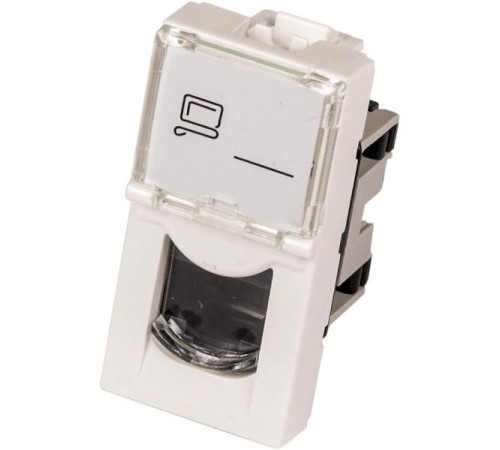 Вставка Mosaic 22.5x45, RJ-45 UTP, кат.5e, со шторкой и увеличенным окном маркировки, белая Вставка Mosaic 22.5x45, RJ-45 UTP, кат.5e, со шторкой и увеличенным окном маркировки, белая