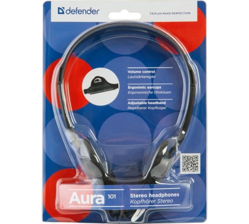 Defender Наушники накладные Aura 101 черный, кабель 1,8 м