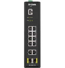 Коммутатор/ DIS-200G-12S Managed L2 Industrial Switch 10x1000Base-T, 2x1000Base-X SFP, Surge 6KV, CLI, RJ45 Console, Alarm relay, Dying Gasp, DIN-Rail, metal case IP30, -40 to 65°C, w/o power adapter