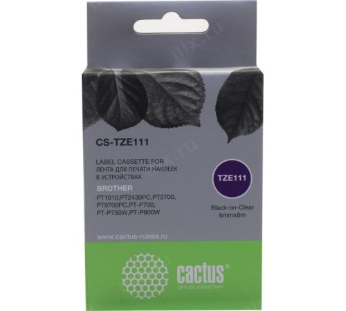 -/ Картридж ленточный Cactus CS-TZE111 TZe-111 черный для Brother 1010/1280/1280VP/2700VP