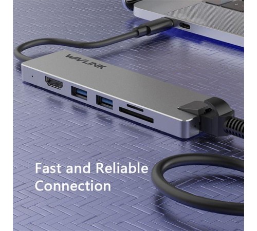 док-станция Docking Station WAVLINK USB-C  Travel Mini/100W PowerDelivery/ 1xUSB3.0/1xUSB2.0/1xHDMI 4K 60HZ/1xGigabit LAN/SD/Micro SD Card Reader