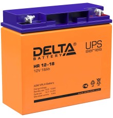 Батарея DELTA серия HR, HR 12-18, напряжение 12В, емкость 18Ач (разряд 20 часов),  макс. ток разряда (5 сек.) 230А, макс. ток заряда 5.4А, свинцово-кислотная типа AGM, клеммы под гайку и болт M6, ДxШxВ 181х77х167мм., вес 6.1кг., срок службы 8 лет./ Batter