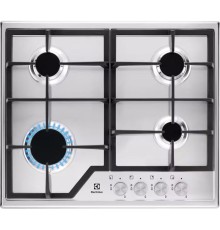 Встраиваемые газовые панели ELECTROLUX/ Газовая варочная поверхность -нержавеющая сталь, мощность: 7800 Вт, автоматический электроподжиг, газ-контроль, решетки: чугун, независимая установка, размеры (ШхГ): 59.5x51 см