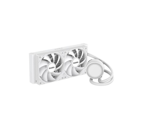 Водяное охлаждение для процессора/ Water Cooling System SAMA L40 White (240mm, White, ARGB/ Fans: 2x120mm, 82.79CFM, 29dBA, 2000RPM/ Pump height 52mm, 29dBA, 2500RPM, Rad thickness 27mm/ S: 1851, 1700, 1200, 20XX, 115X, AM5, AM4)