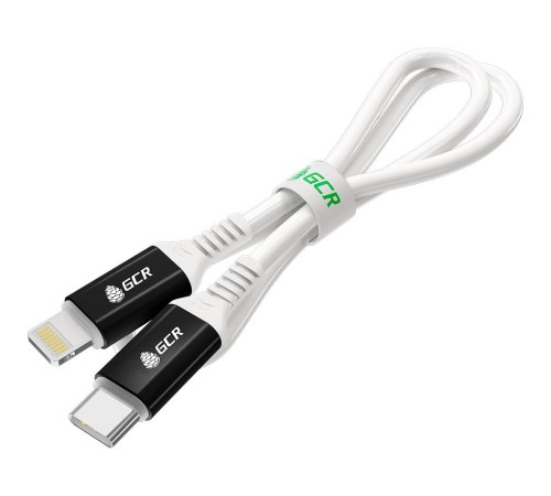 GCR Кабель PREMIUM 1.0m TypeC/Lightning MFI POWER DELIVERY 18 W, быстрая зарядка, белый силикон, AL case черный, белый ПВХ, GCR-53465
