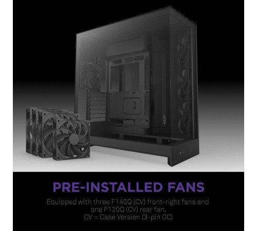 Корпус без блока питания/ Case NZXT H9 Flow (2025), Midi-Tower, TG, 3x140mm + 1x120mm, 2xUSB-A 3.2 + 1xUSB-C 3.2, E-ATX, ATX, mATX, mITX Black