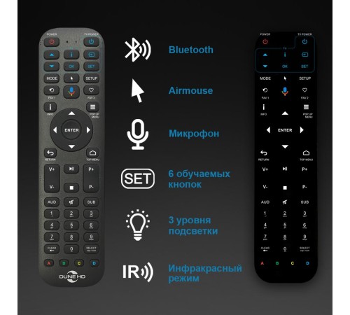 Пульт ДУ/ Bluetooth Пульт ДУ  Dune HD R4 с AirMouse, голосовым управлением,  подсветкой и обучаемым ИК блоком