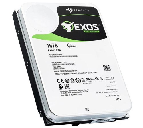 Жесткий диск Seagate Exos X18 HDD 3.5" SATA 16Tb, 7200 rpm, 256Mb buffer, 512e/4kn, CMR, ST16000NM000J, 1 year