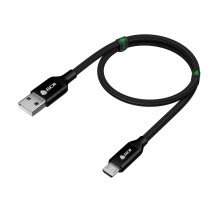 GCR QC Кабель 1.0m MicroUSB, быстрая зарядка, черный нейлон, AL корпус черный, черный ПВХ, 28/24 AWG, GCR-52475