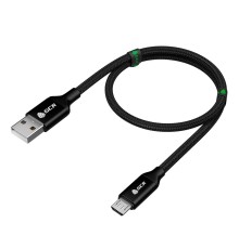 GCR QC Кабель 1.0m MicroUSB, быстрая зарядка, черный нейлон, AL корпус черный, черный ПВХ, 28/24 AWG, GCR-52475